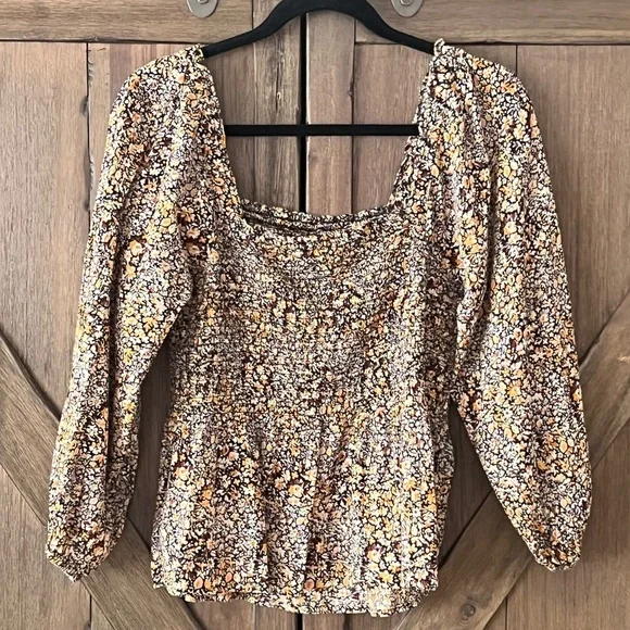 Madewell Lucie Smocked Square Neck Peplum Top in Cottage Floral Size 4 EUC - Picture 5 of 9